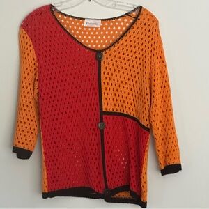 Sweater / cardigan by Putori  Red orange crochet loose knit scoop neck VGC